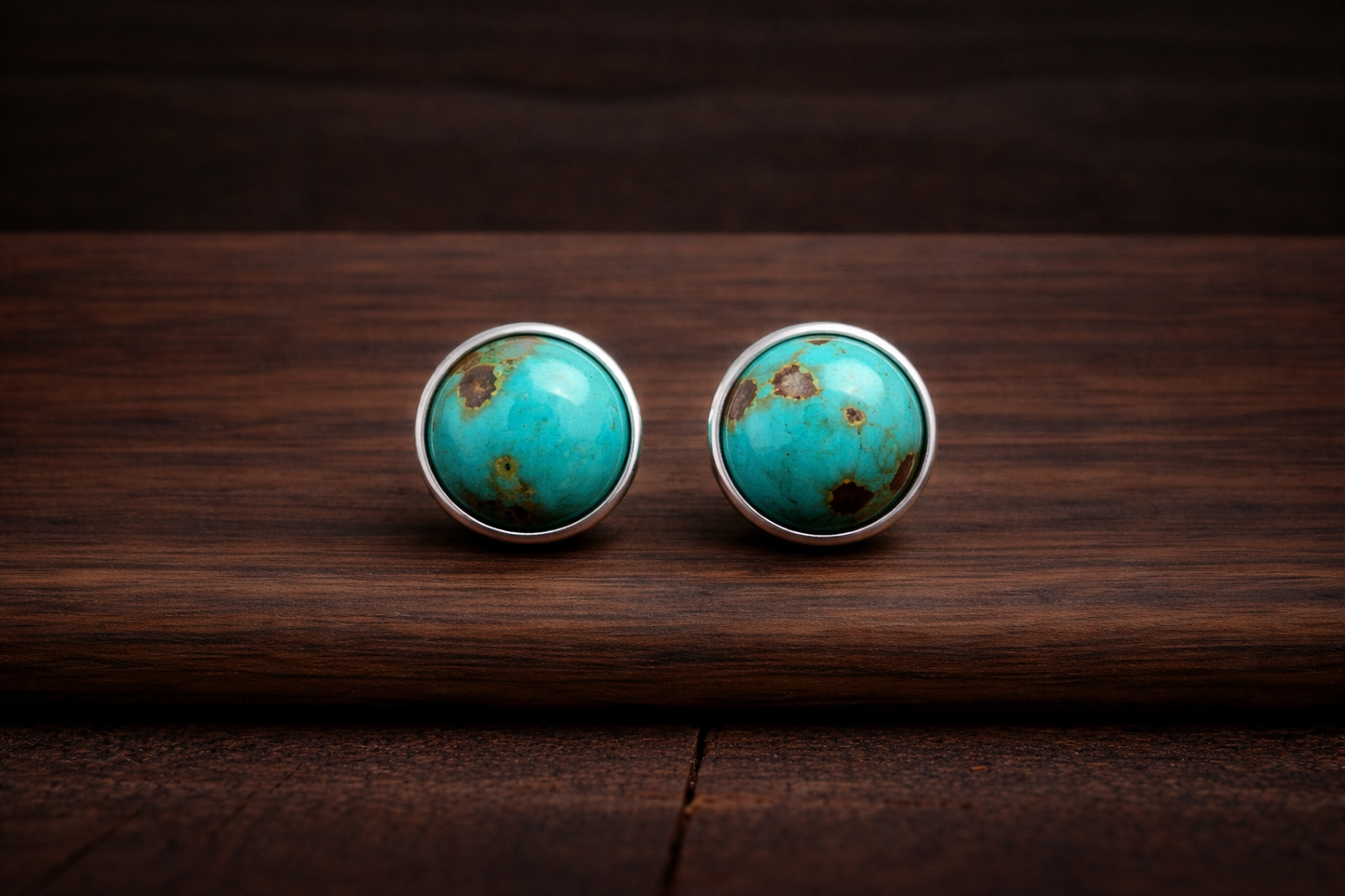 The "Remuda" Kingman Turquoise & Sterling Silver Stud Earrings (8mm) | Smooth-Edge Bezel Cup