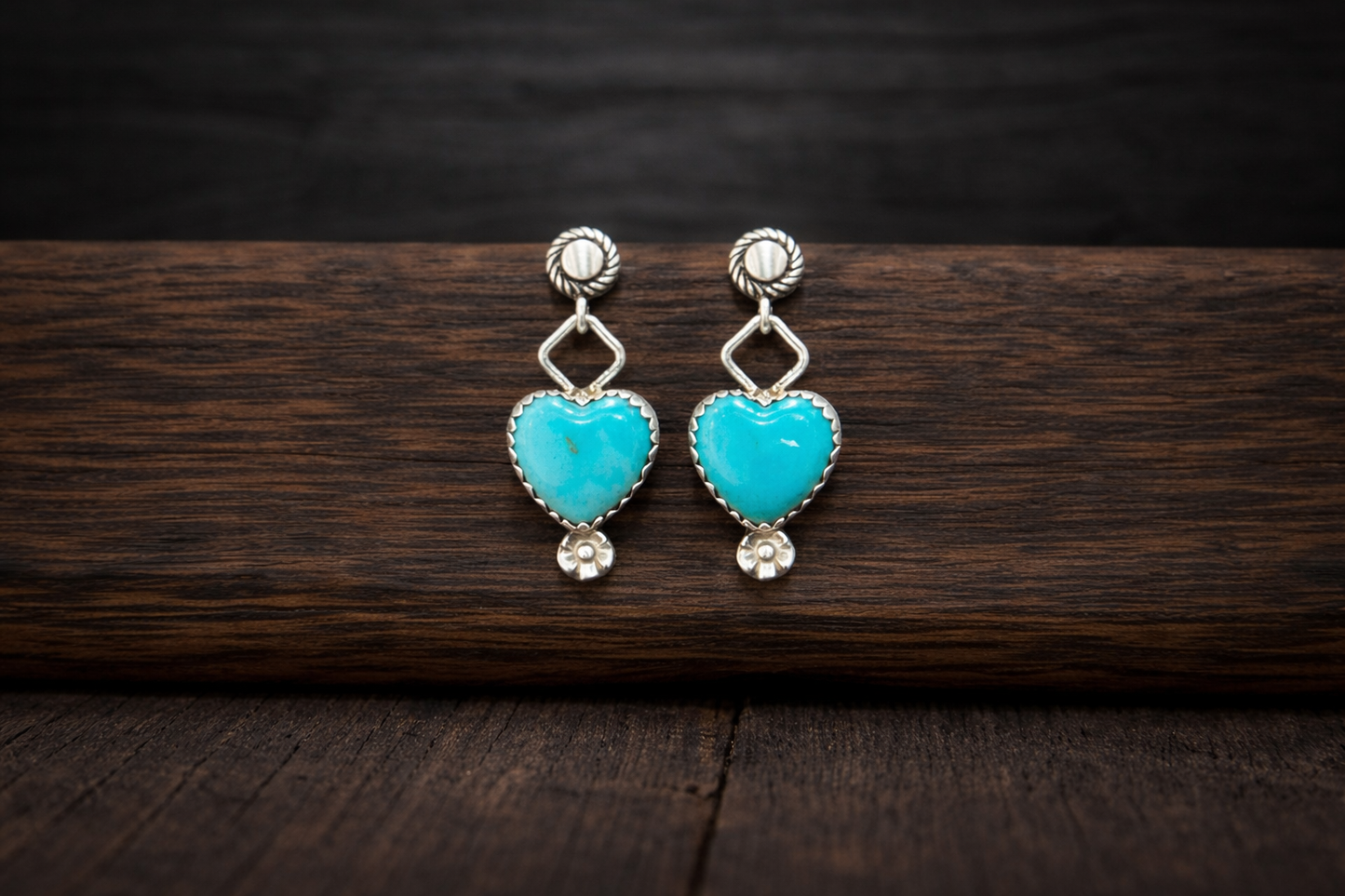 “The Big Sky” Turquoise Heart and Sterling Silver Earrings