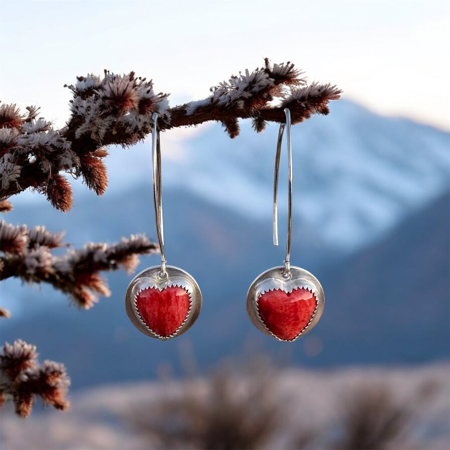 Crimson Muse Spiny Oyster Heart Earrings