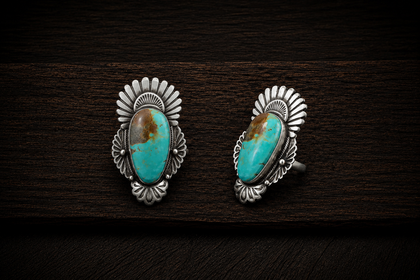 Navajo Artist: Mark Yazzie Turquoise & Sterling Silver Ring Adjustable