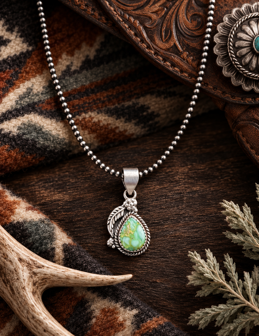 “The River Run” Palomino Pendant with 3mm desert pearl necklace