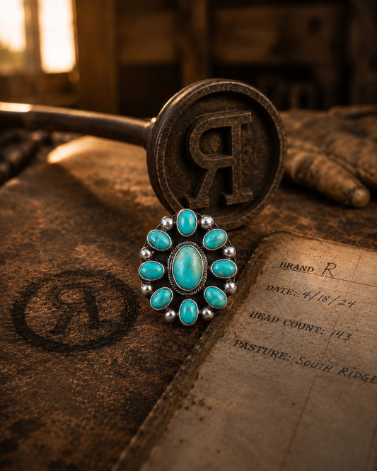 Kathleen Livingston Sonoran Gem Turquoise Cluster Ring | Adjustable Navajo Sterling Silver