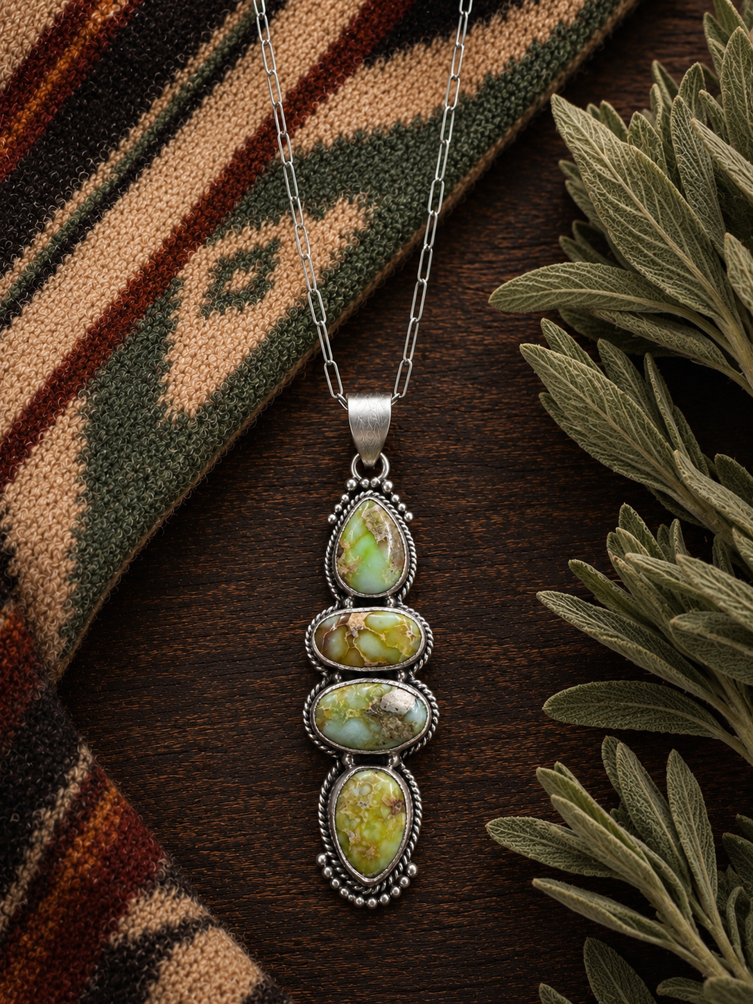 “The Rapid Bend” Palomino Variscite Necklace w/24” Paperclip Chain