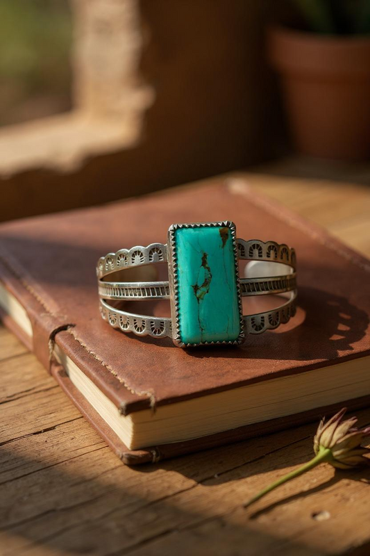 🦂 Desert Trail Stamped Kingman Turquoise Cuff 🦂