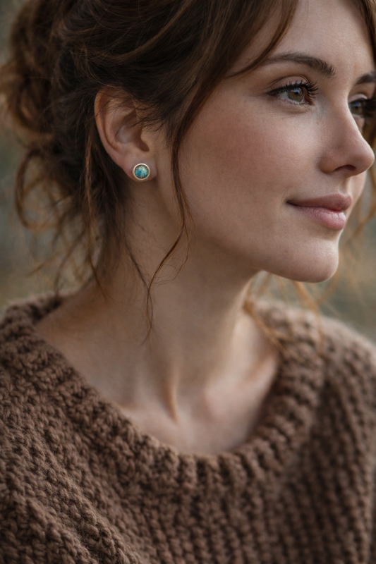 The "Remuda" Kingman Turquoise & Sterling Silver Stud Earrings (8mm) | Smooth-Edge Bezel Cup