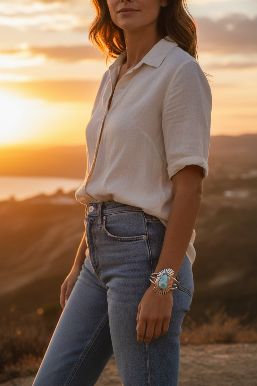 Navajo Artist: Roy Begay Larimar Statement Cuff