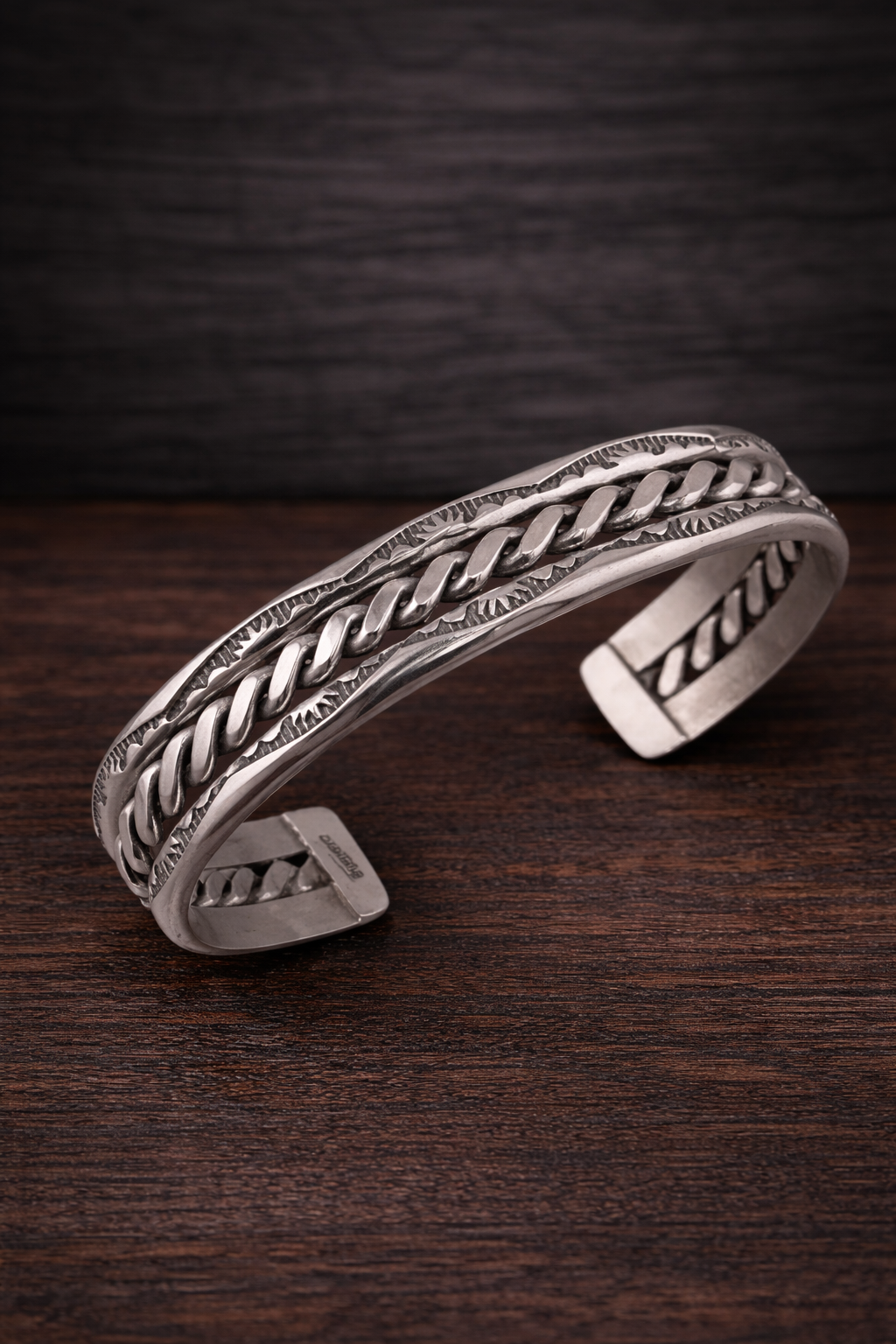 Elaine Tahe Sterling Silver Navajo Rope Imprinted 12mm Bracelet