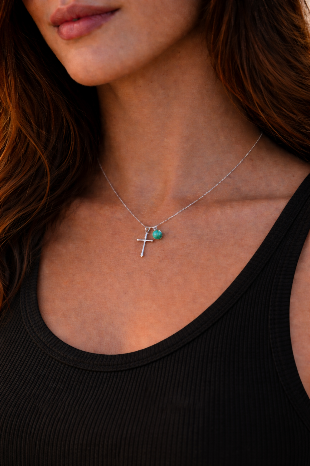 “The Pahsimeroi” Silver & Turquoise Cross Necklace