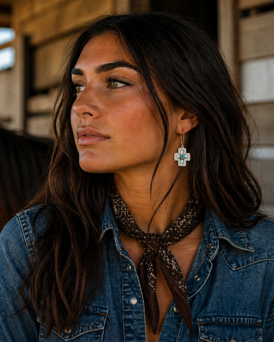 “The Mahogany Ridge” Turquoise and Sterling Silver Cross Earrings