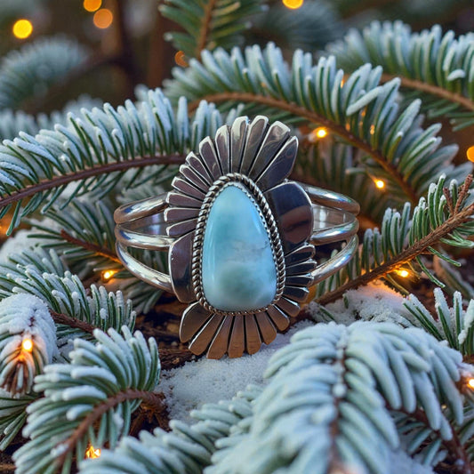 Navajo Artist: Roy Begay Larimar Statement Cuff