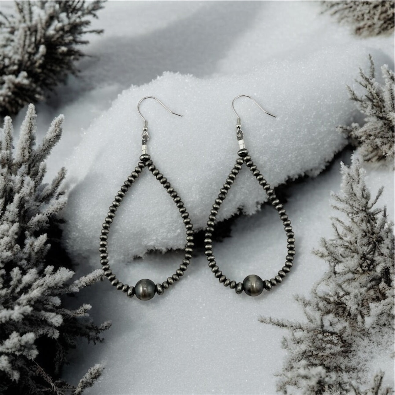 Quiet Sky Navajo Pearl Sterling Silver Teardrop Earrings