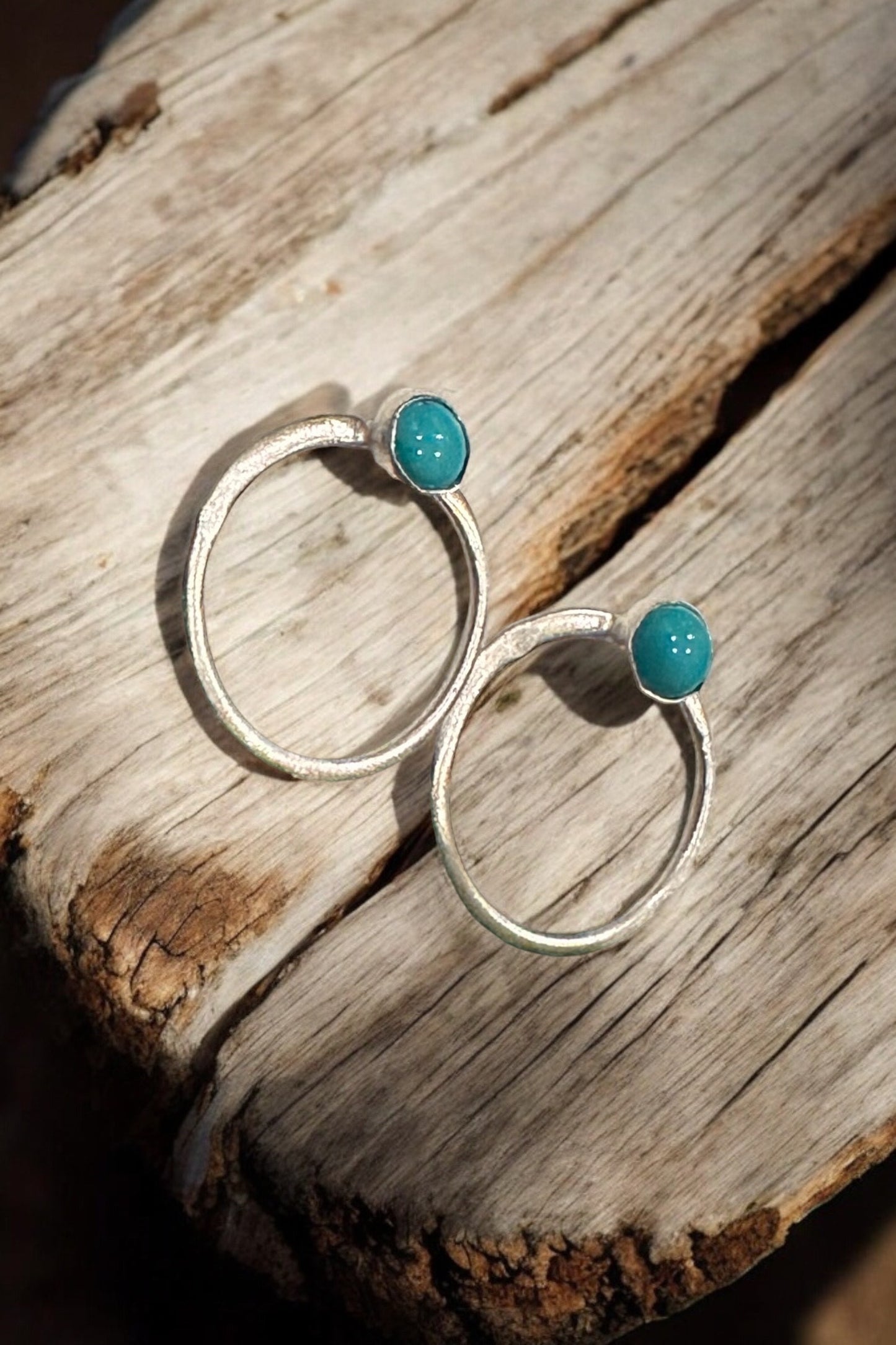 Boho Open Circle Sterling Silver and Turquoise Earrings