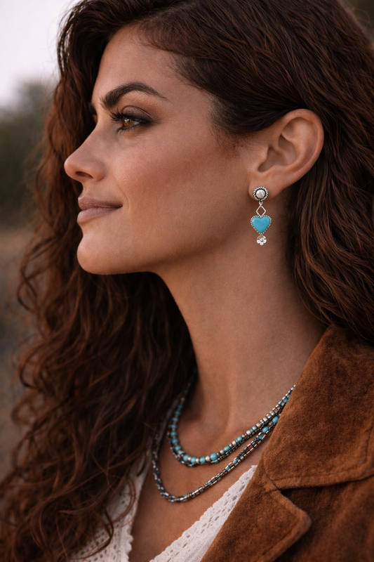 “The Big Sky” Turquoise Heart and Sterling Silver Earrings
