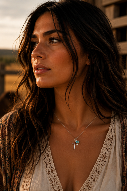 “The Pahsimeroi” Silver & Turquoise Cross Necklace