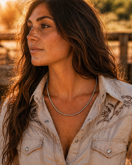 “The Patterson” Desert Pearls - Sterling Silver, 3mm, Oxidized, 20” Necklace