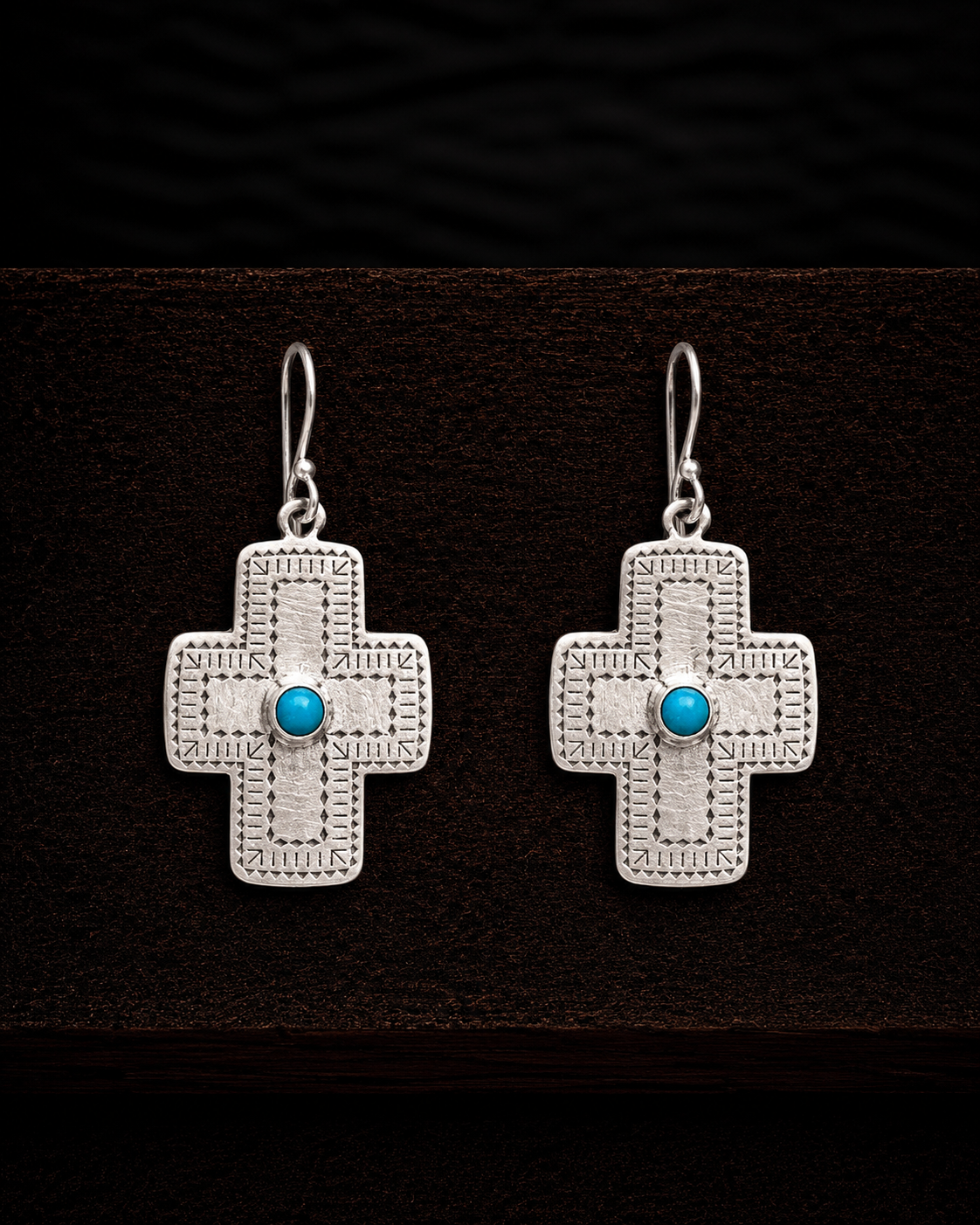 “The Mahogany Ridge” Turquoise and Sterling Silver Cross Earrings