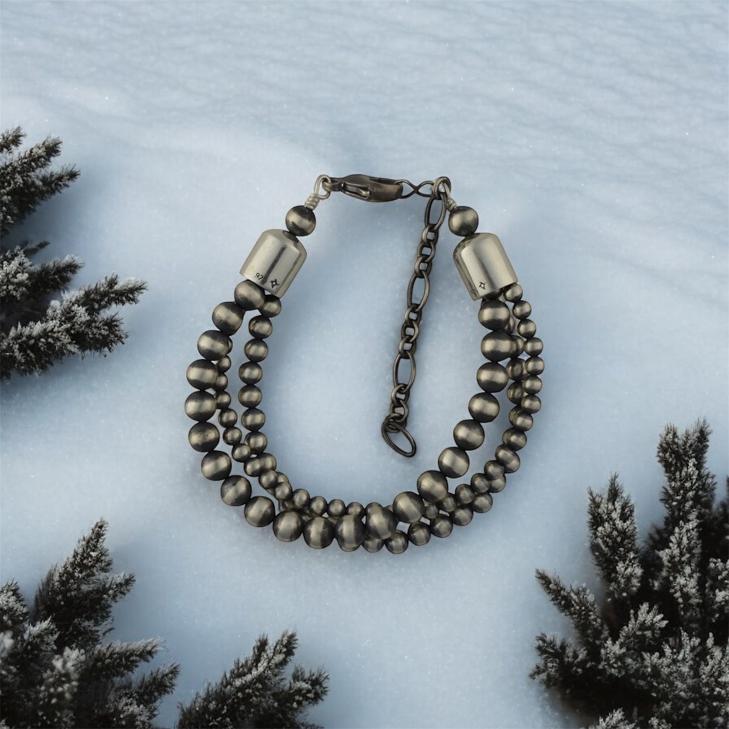 Quiet Sky Navajo Pearl Triple Strand Sterling Silver Bracelet