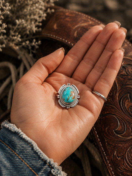 Randy Billy Fox Turquoise Sterling Silver Ring - Adjustable