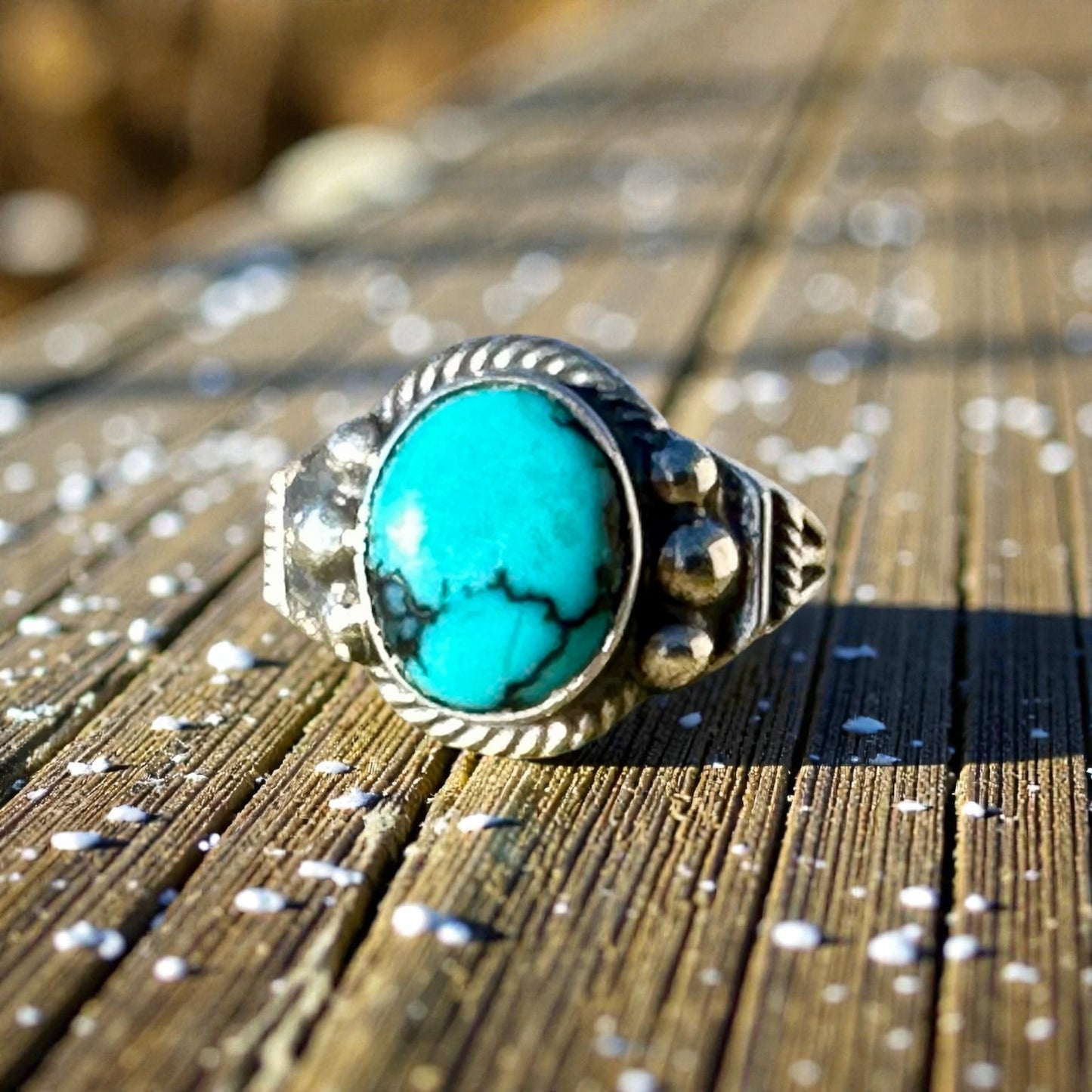 Navajo Artist: Roie Jaque Kingman Turquoise Vintage Ring | Size 5
