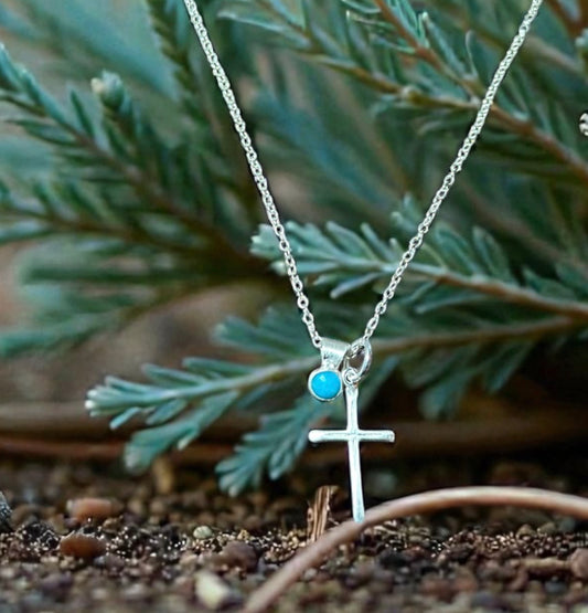 Blue Spruce Turquoise Cross Necklace