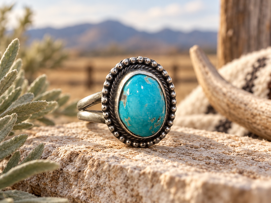Navajo Artist: Danny Henio Adjustable Turquoise and Sterling Silver Ring