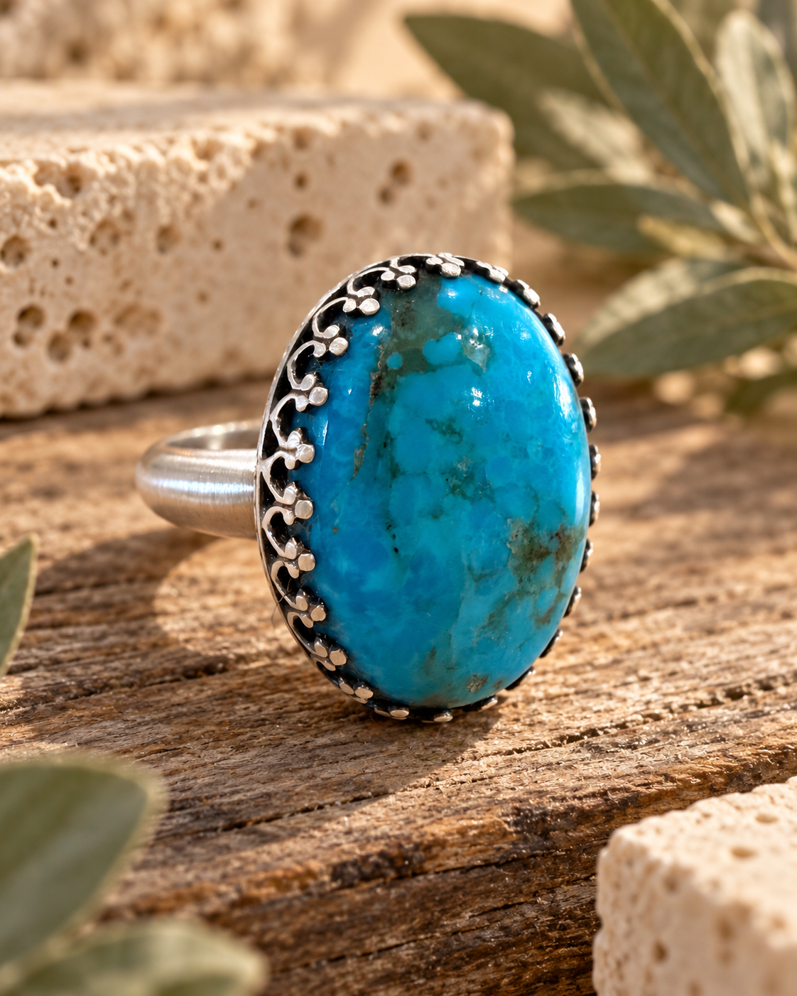 Canyon Bloom Kingman Turquoise and Sterling Silver Ring - Size 8