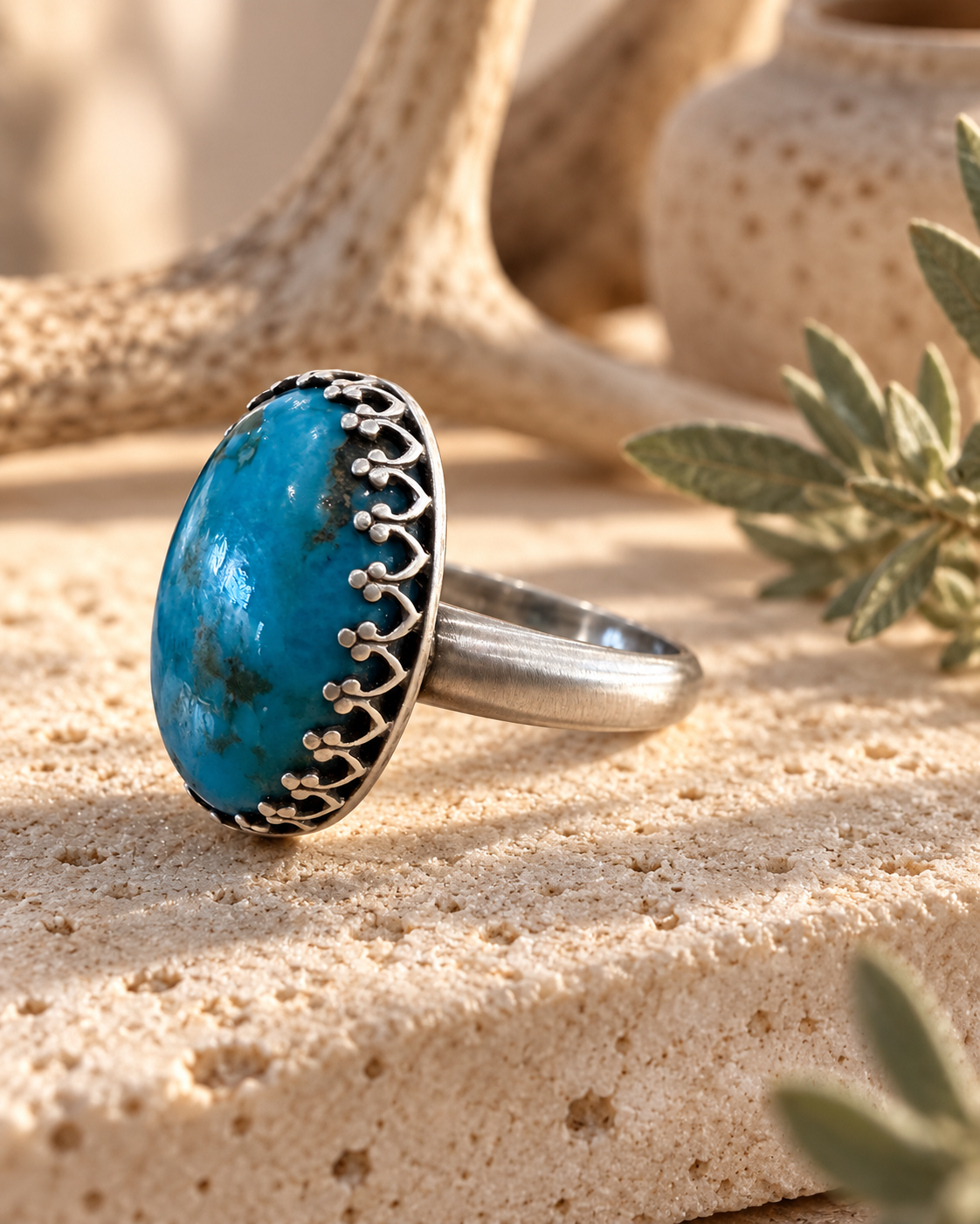Canyon Bloom Kingman Turquoise and Sterling Silver Ring - Size 8