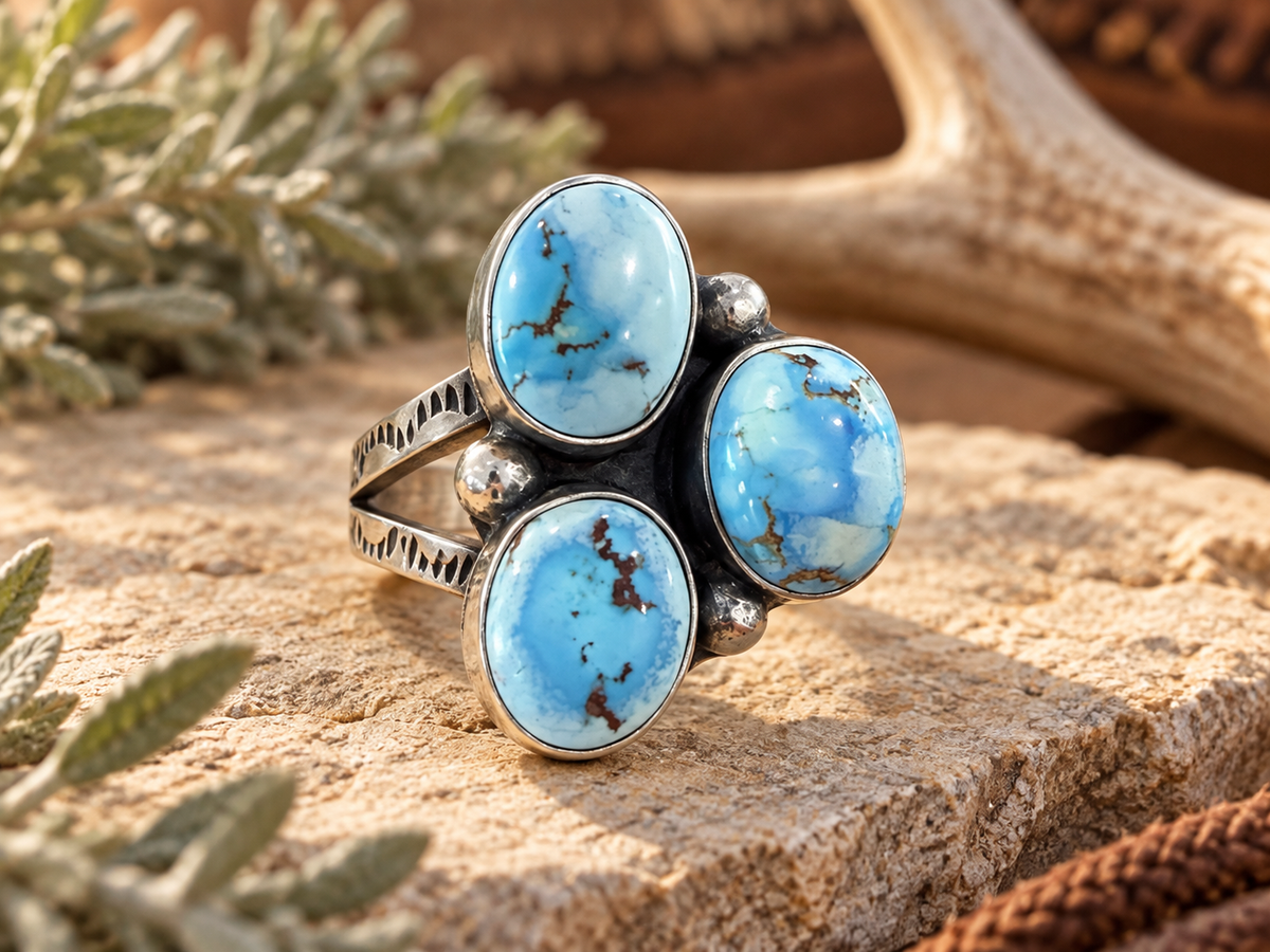Navajo - DH Golden Hills Turquoise and Sterling Silver Adjustable Ring