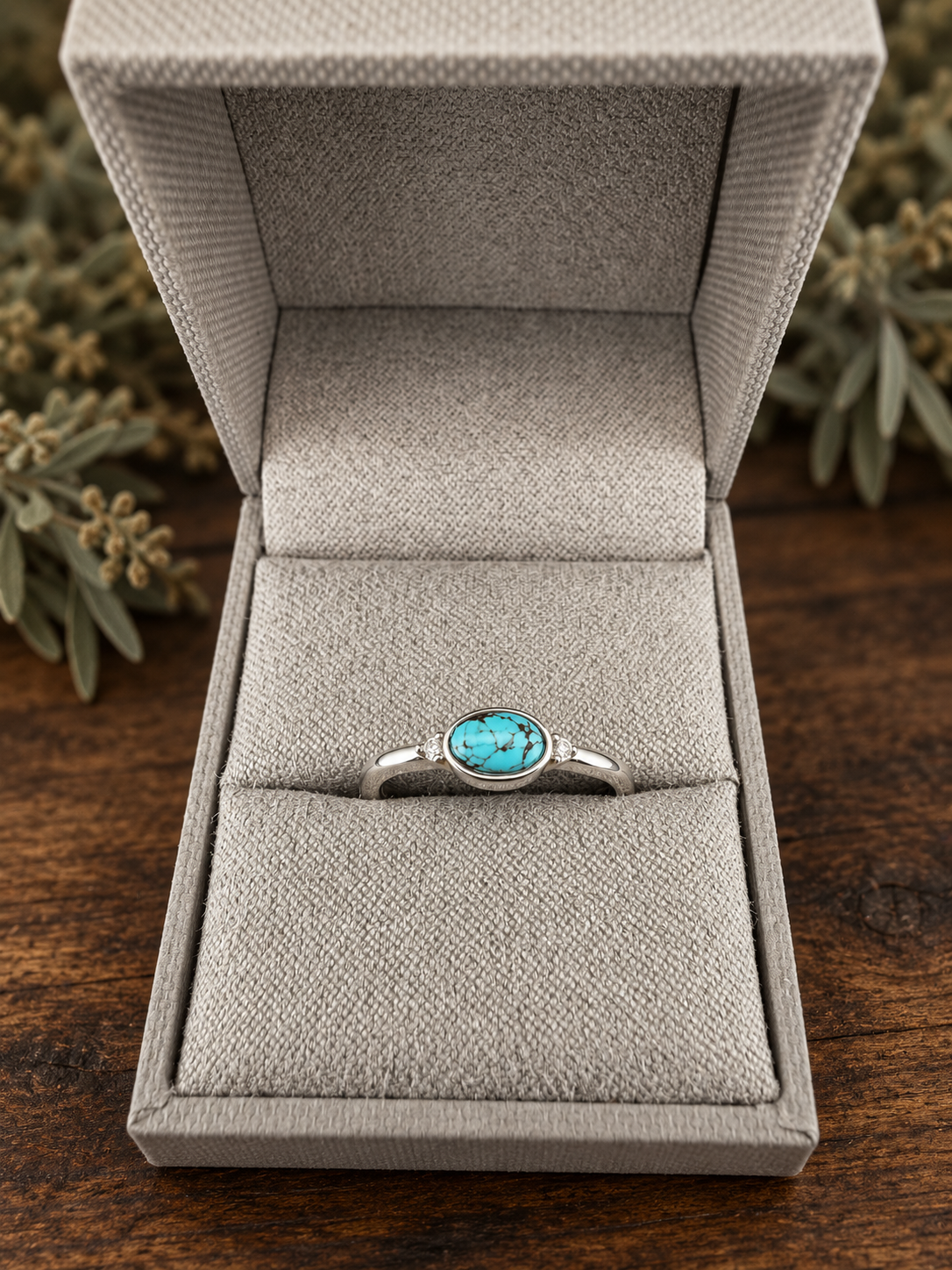 Silver Creek — 6 × 4 mm Turquoise & .03 CTW Natural Diamond Sterling Silver Ring — Size 7