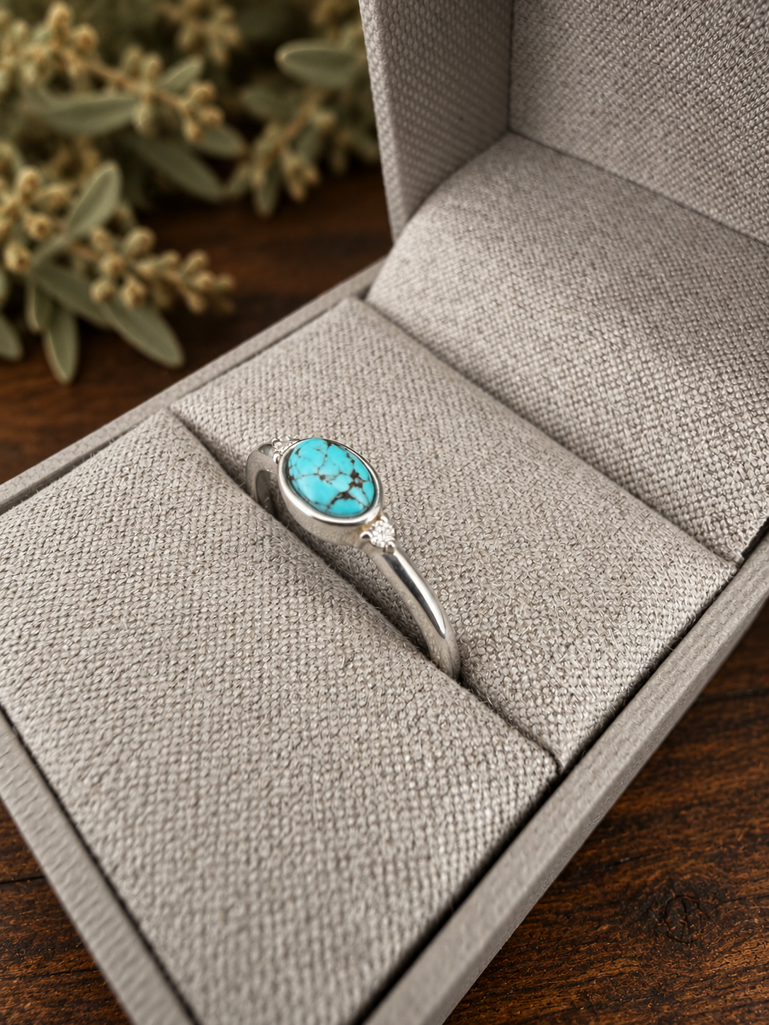Silver Creek — 6 × 4 mm Turquoise & .03 CTW Natural Diamond Sterling Silver Ring — Size 7