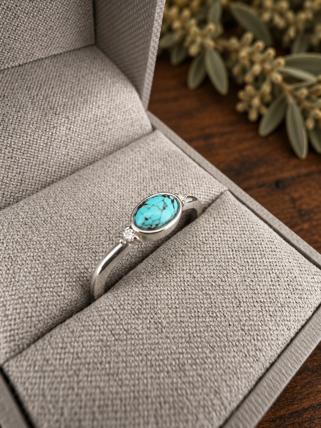 Silver Creek — 6 × 4 mm Turquoise & .03 CTW Natural Diamond Sterling Silver Ring — Size 7